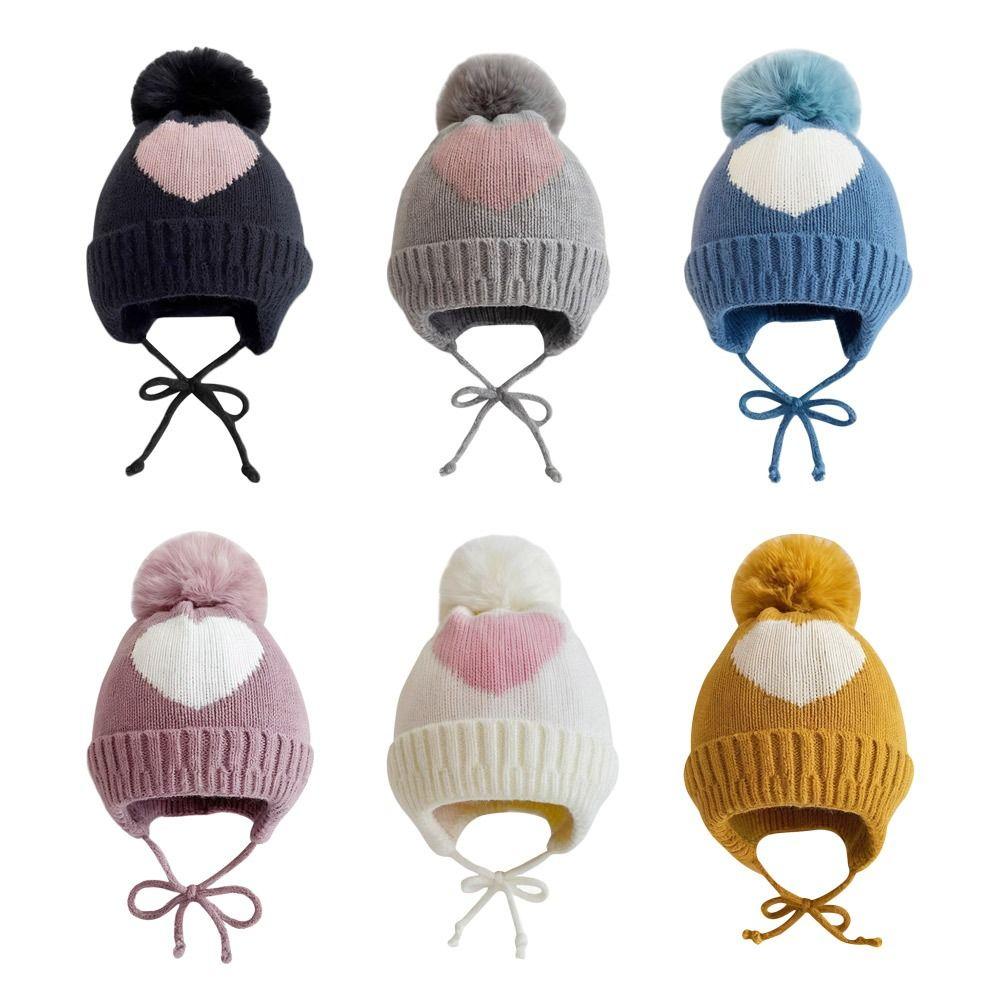 0-3 Jahre Weiche Baby-Strickmütze Plüschball Mützen Winddichte Wintermütze Neugeborene Kleinkinder
