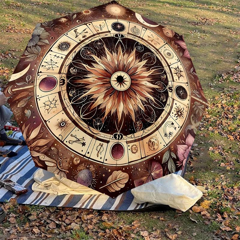1pc Astrology Flowers Automatic Open/Close Umbrella with Windproof, 8-Rib Sturdy Canopy, Durable Ribs, Fashionable Design1202A