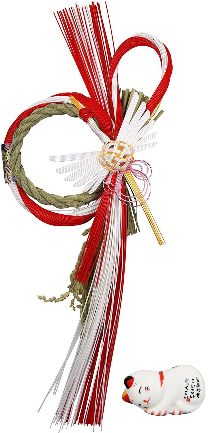 

Осака Чосейдо Новое украшение для современного и стильного венка Симэнава с подставкой для палочек Тоёцуру Манэки Нэко примерно 40 см Бонус Года