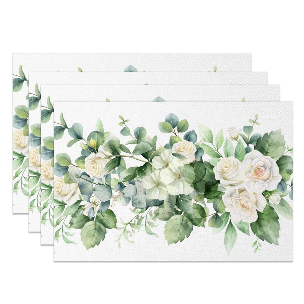 Bohemian Floral Placemats Delicate Daisy Rose Design Elegant Aesthetic Washable Table Mats for Dining Kitchen Tea Party Decor