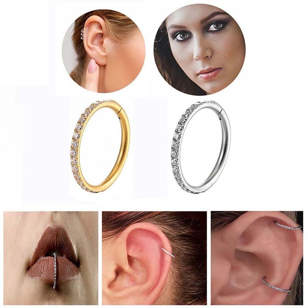Brilliant Luxury Golden Cartilage Earrings Titanium Jewelry Rhinestone Nose Ring Mini Shiny Piercing Lip Ring Gift