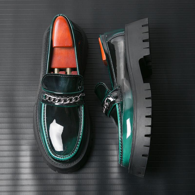 Green Loafers Thick Bottom Round Head High Quality Slip-ons Stylish Business Formal Shoes Male Casual Wear-resisting Moccasins