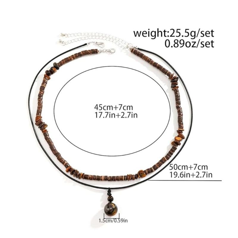 2 Piece Necklace Jewelry Set Handmade Tigereye Stone Coconut Shell Wood Beads Unisex Bohemian For Theme Event