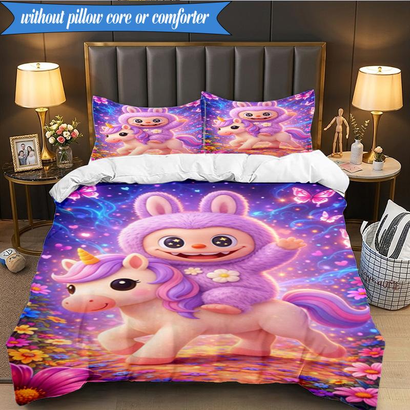 Fantasy Labu-bu Unicorn Journey Set Biancheria da Letto 3 Pezzi Gruppo Musicale K-pop, Ideale per Camera da Letto, Dormitorio, Include Copripiumino e 2 Federe, Regali per Fan
