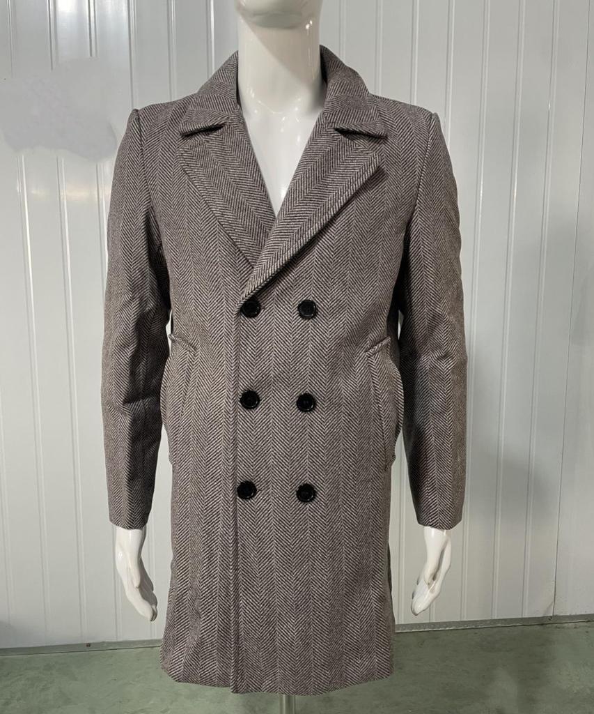 2024 Autumn/Winter Men's Plaid Woolen Coat: Mid-Length, Warm, European Size