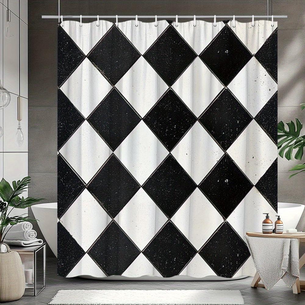 

Vintage Black White Checkerboard Shower Curtain Geometric Diamond Pattern Polyester Bath Curtain with 12 Hooks for Modern Decor 90X180cm(35x70in)