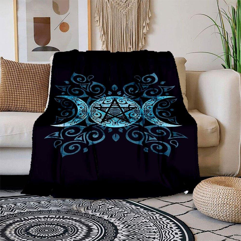 Blue Moon Pentagram Mandala Art Print Poster Wall DecorBlanket Flannel Throw Blanket for Sofa, Bed, Travel, Camping, Office