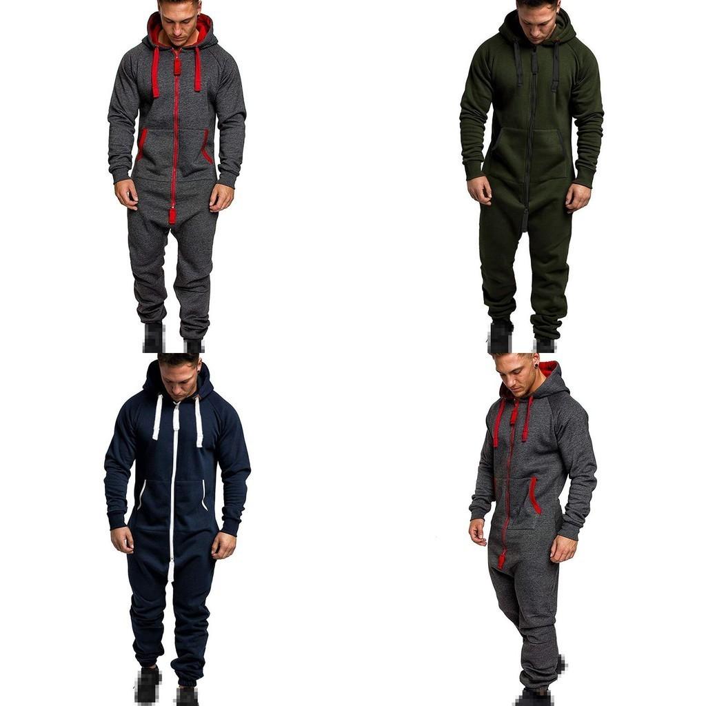 Hooded Men's Long Sleeve Camouflage Onesie Jumpsuit For Casual Wear**