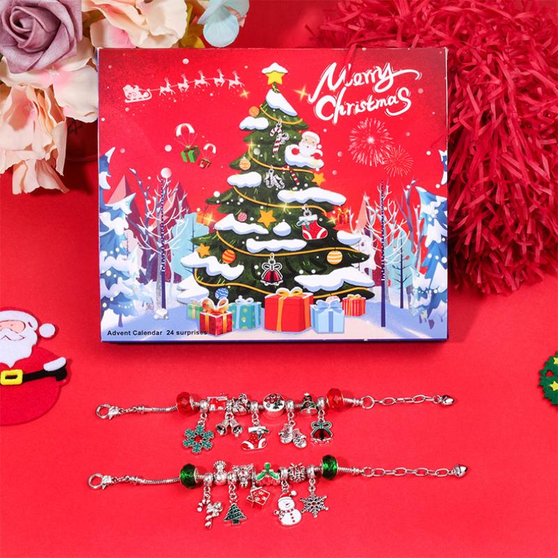 Christmas Advent Calendar Gift Box With Diy Snowman Santa Claus Bracelet Making Kit Xmas Tree Countdown Calendar For Girls