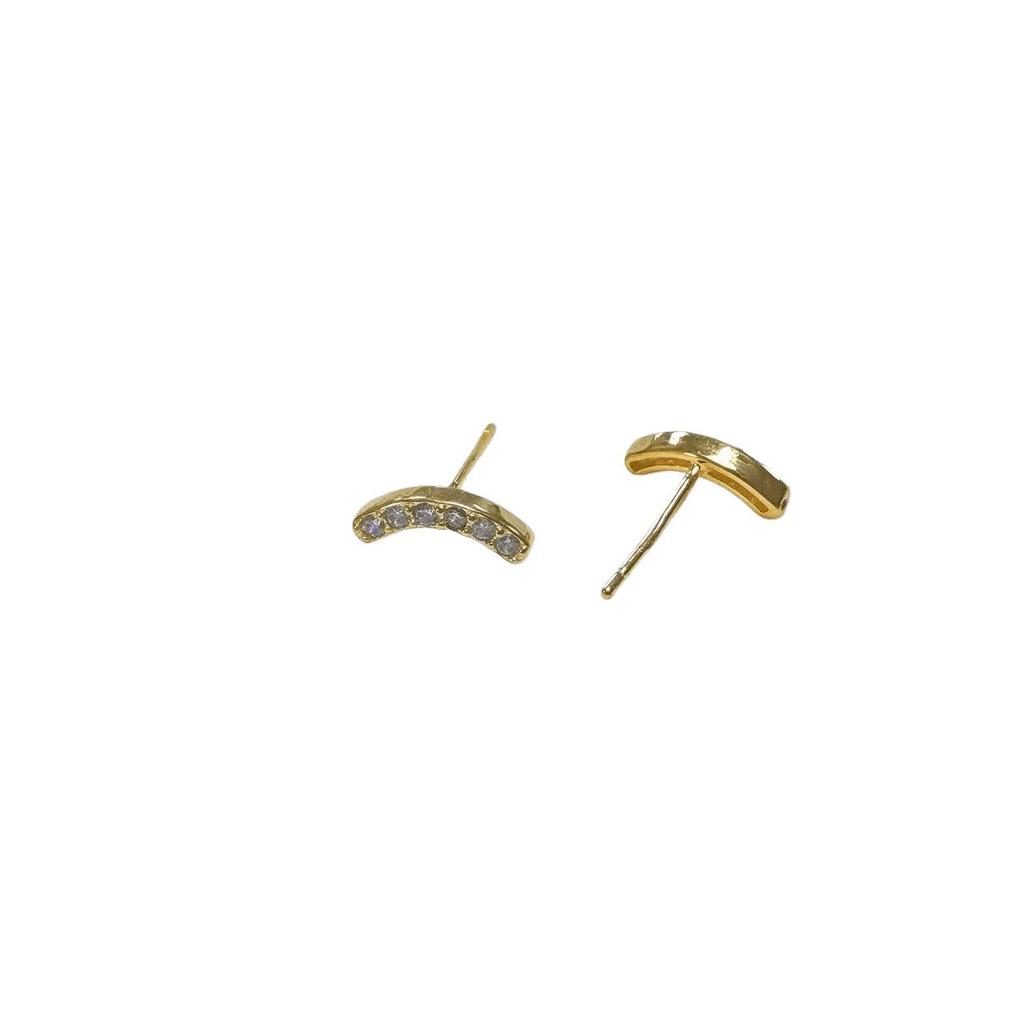 18 Karat Gold S925 Sterling Silber Lächeln Ohrstecker mit funkelnder Diamantkurve
