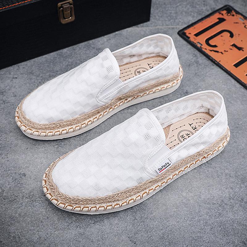 Men's Espadrilles Autumn Sneakers Summer Breathable Mesh Flats Lightweight Slip-on Loafers Man Fashion Plaid Cloth Casual Shoes