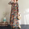 Frühlingshaftes Blumen-Urlaubs-Stil Reise Rundhals Locker Lässig Retro Langer Rock mit Fleischbedeckendem Langarmkleid für Frauen Kleider