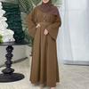 Damen Freizeit Rundhals Unifarben Langarm Locker Muslimisches Kleid