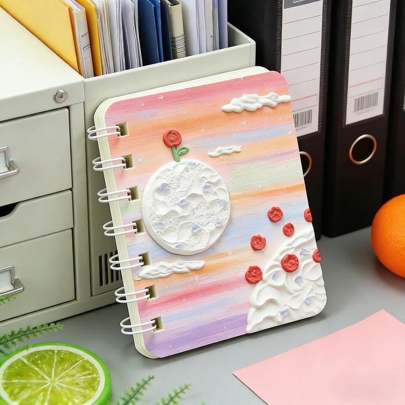 2Pcs Beautiful Spring Pattern Cartoon A7 Coil Book Pocket Mini Notebook Diary Portable Office Notepad Daily Weekly Planner School Supplies Holiday