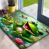 2D Flat Happy Frogs Pond Birds Flowers Flannel Door Mat Non Slip Cute Animal Rug For Entryway Bathroom Floor Decor