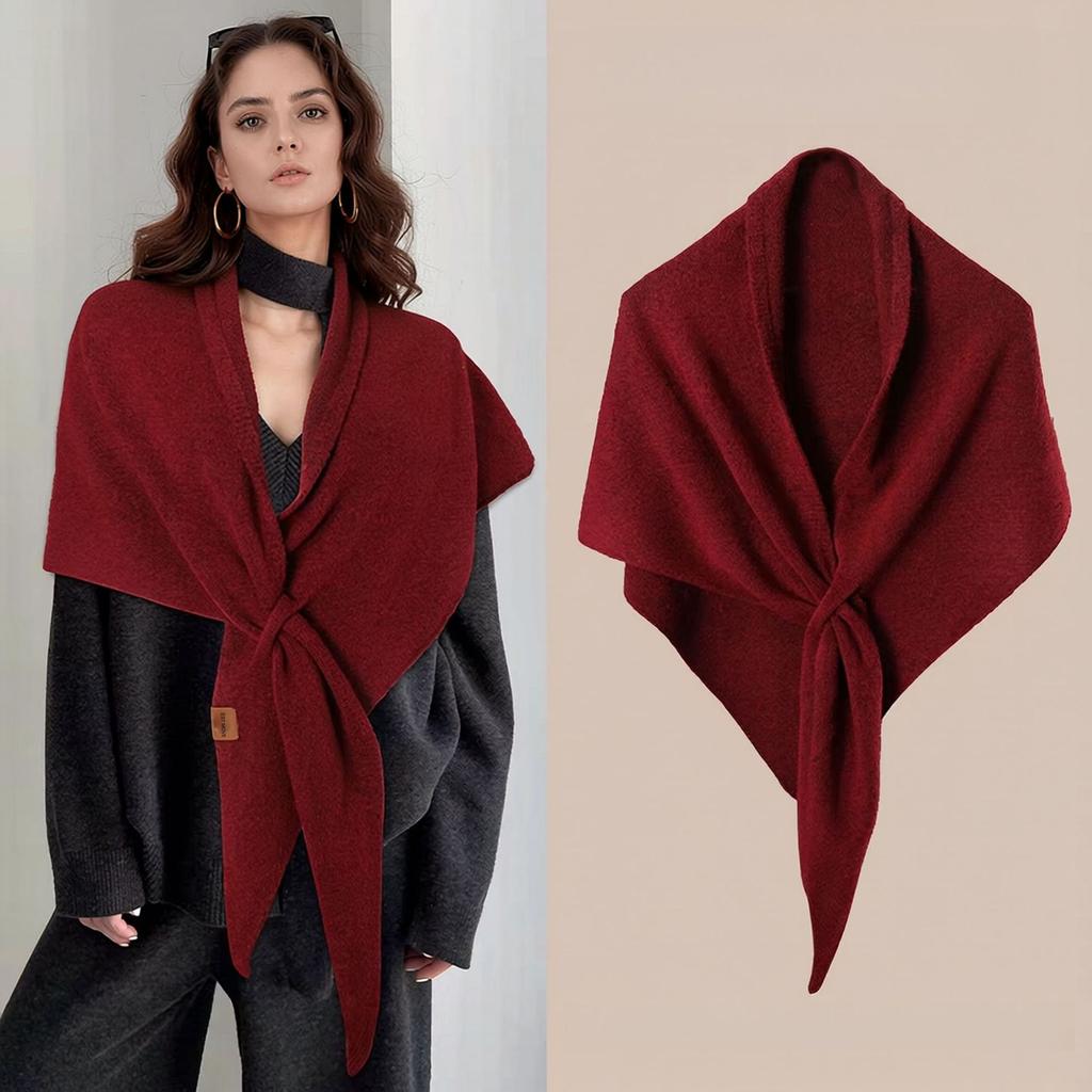 Big shawl triangle scarf women's autumn and winter warm versatile wear knitted cape retro autumn and winter wool cape scarf