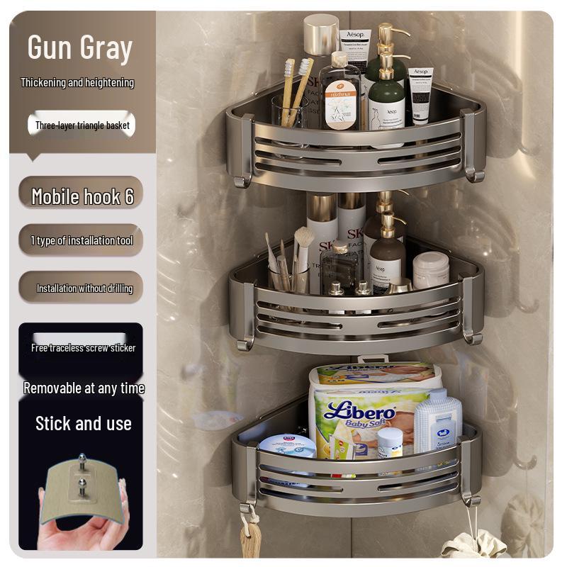 Gunmetal Punch-Free Space Aluminum Corner Bathroom Shelf