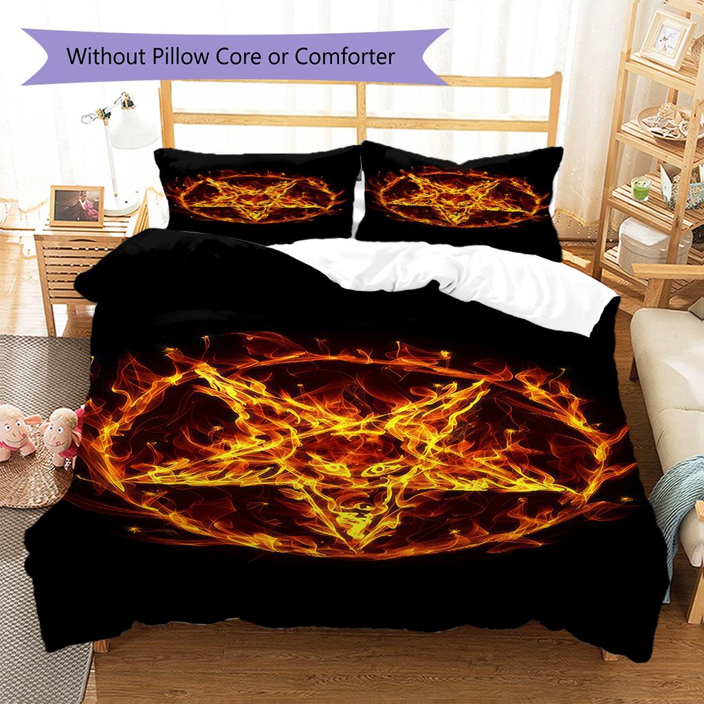 Bettwäsche mit Satansymbol-Muster, Steppbett-Set Bettbezug Kissenbezug Heim-Geburtstagsgeschenk (1 Bettbezug + 2 Kissenbezüge, ohne Füllung)