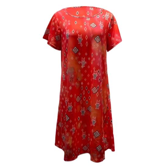 Lady Summer Dress Tečkovaný potisk Posádkový výstřih Krátké rukávy A-Line Volný Etnický styl Velký lem Denní nošení Volný čas Midi šaty