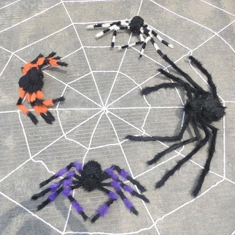 Halloweenská dekorace pavučiny Dekorace baru Svítící velká pavučina Parodie Záludná hračka Simulace Plyšová pavučina