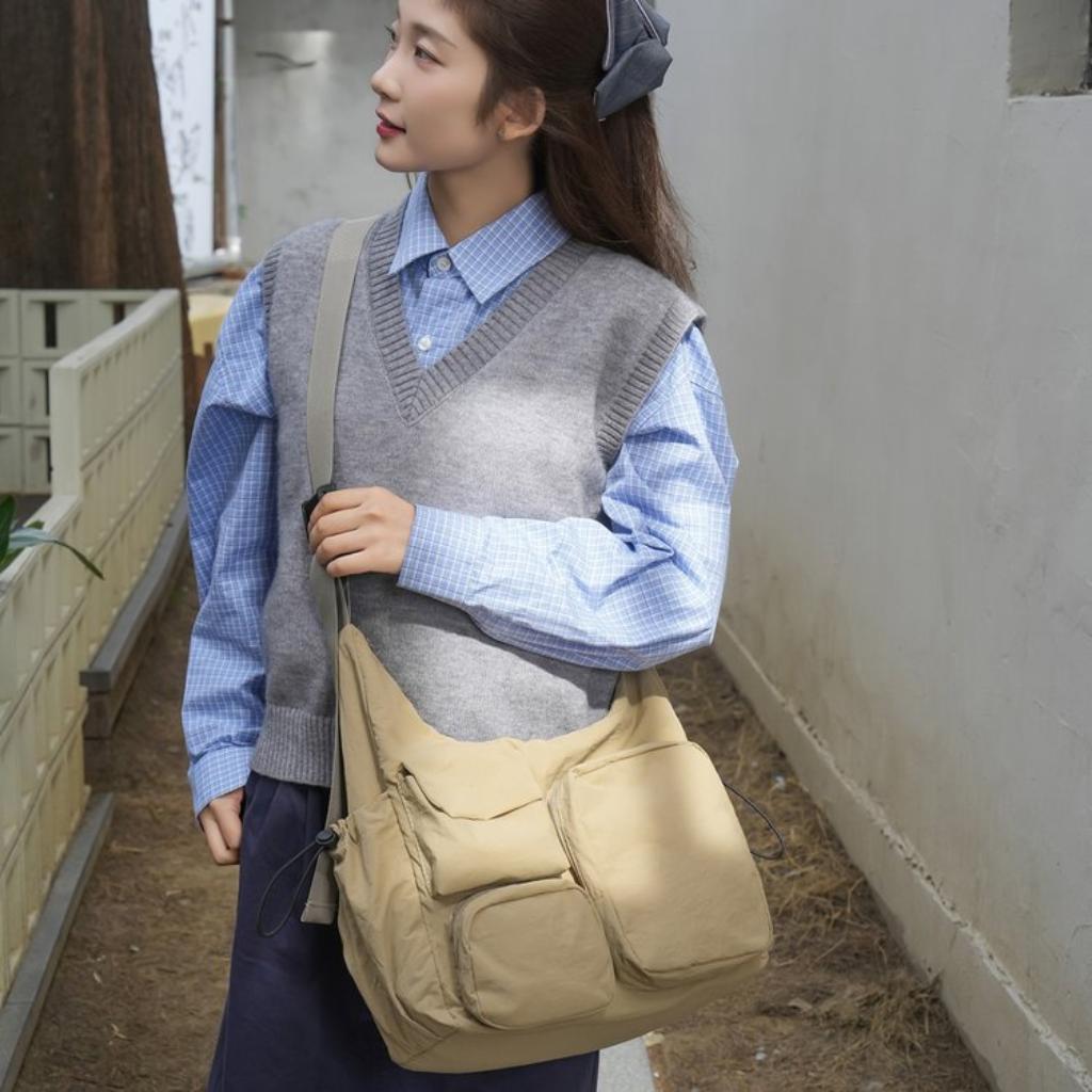 Shoulder Bag Unisex Nylon Multi Pocket Large Capacity Daily Commute