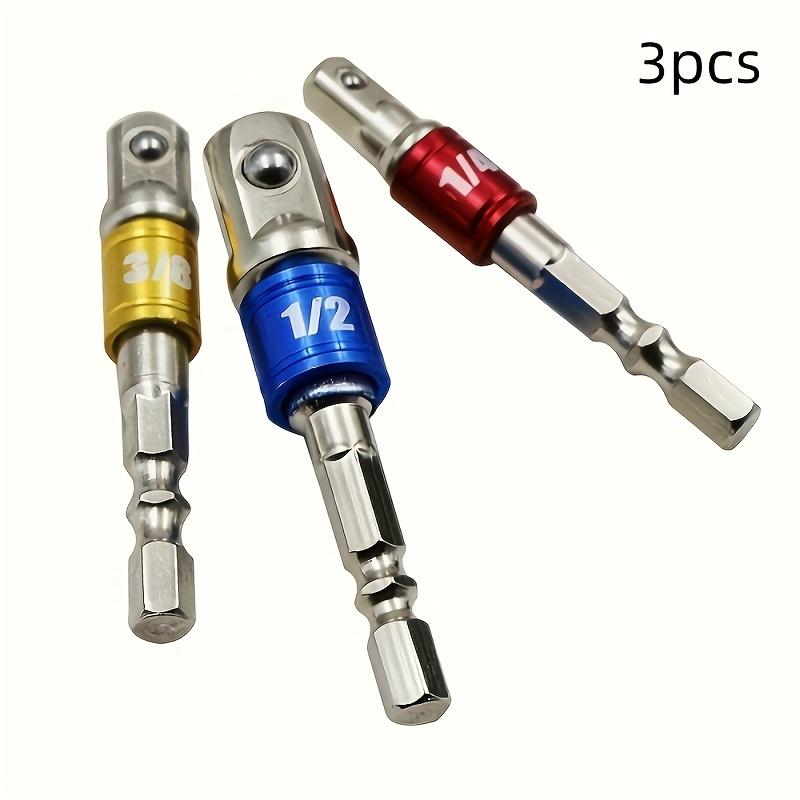 3pcs Socket Adapters, Steel Hex Shank Square Head Socket Bits, Wrench Conversion Tool for Power Drills, Home and Auto Repair Tools