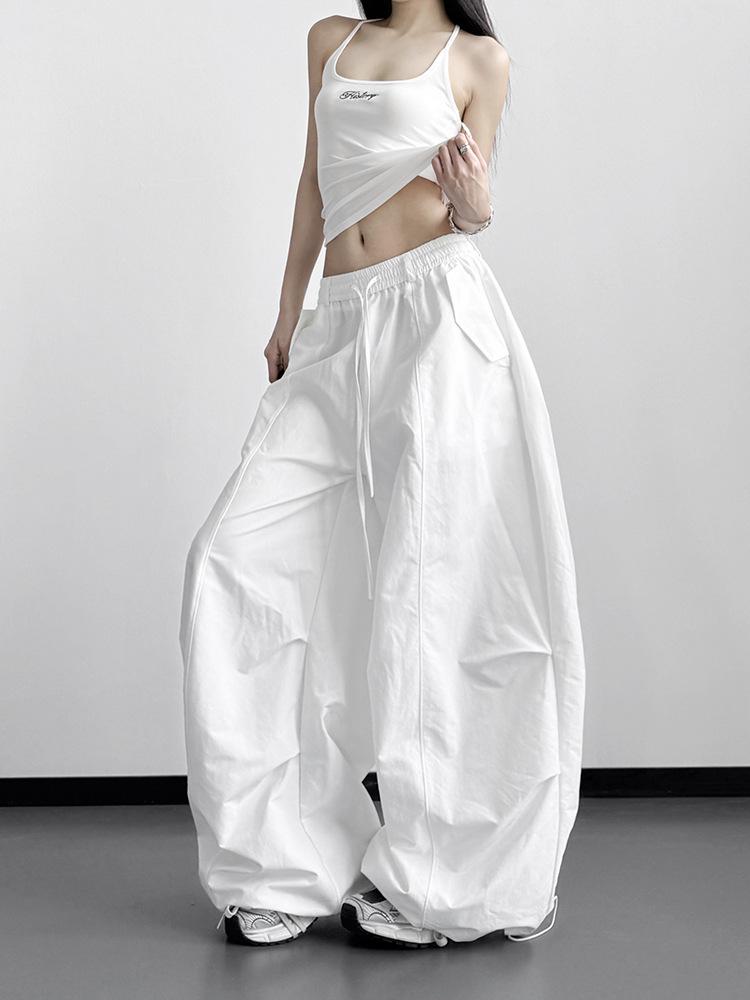 Women's High-Waisted Wide-Leg Korean Style Spring Pants - White, Slimming, Casual Student Outfit (2026)