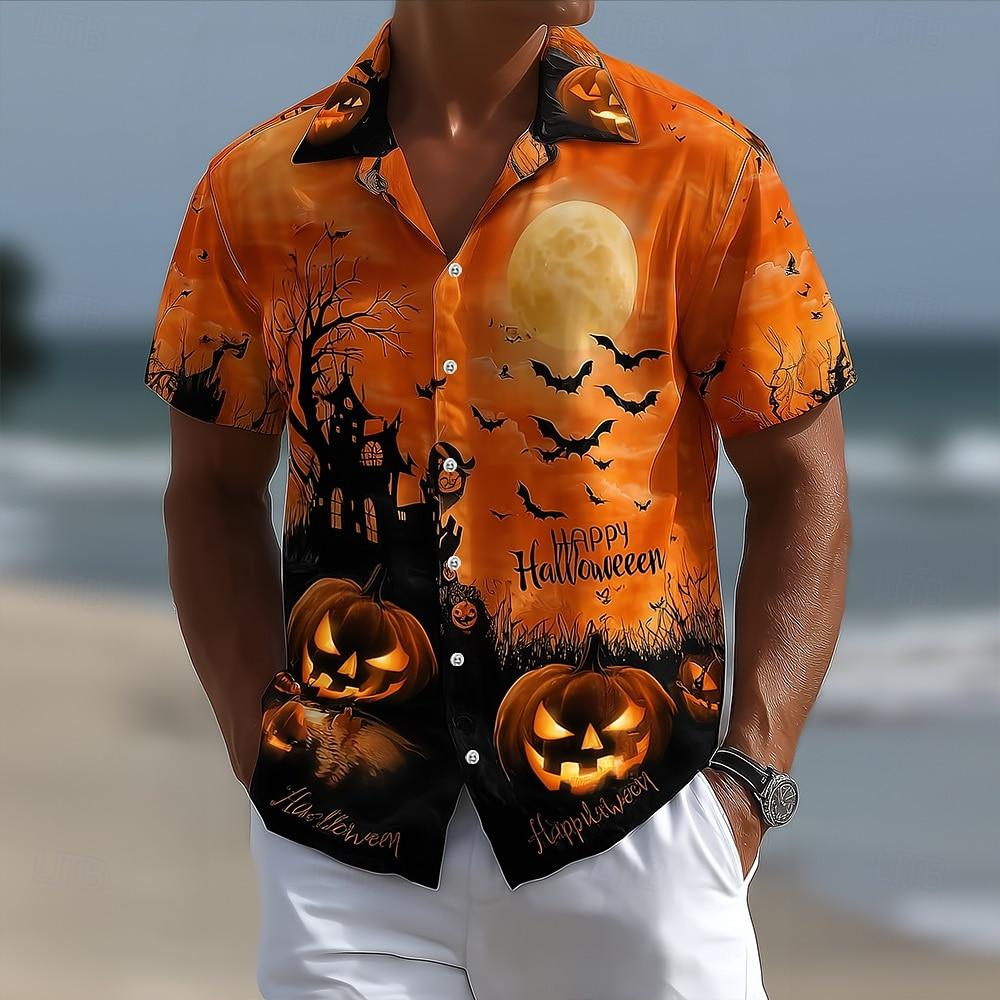 2025 Halloween Men s Halloween Themed Shirt Button Up Shirt Short Sleeve Dark Punk Gothic Style Holiday Streetwear Summer S