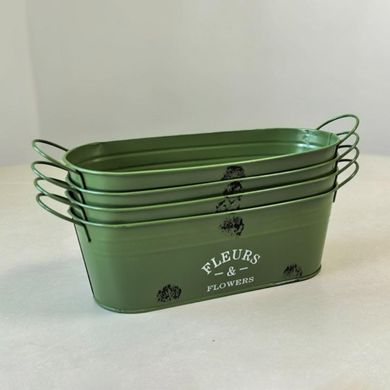 Pot de Fleurs Ovale en Fer Résistant à la Rouille avec Double Poignée pour Cour Patios Balcon Jardin Affichage de Plantes