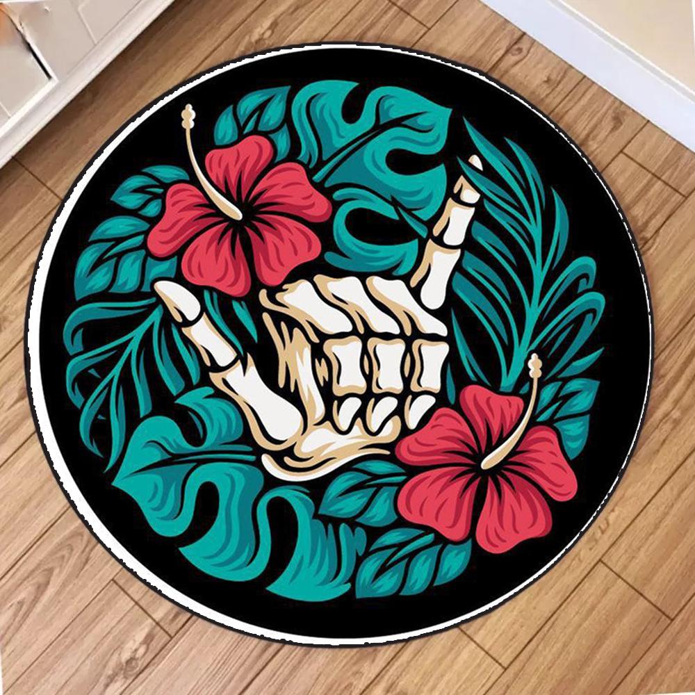Human Skeleton Printed Round Carpet Funny Cartoon Circular Rugs for Bedroom Decor Home Living Room Sofa Coffee Table Hallway Mat