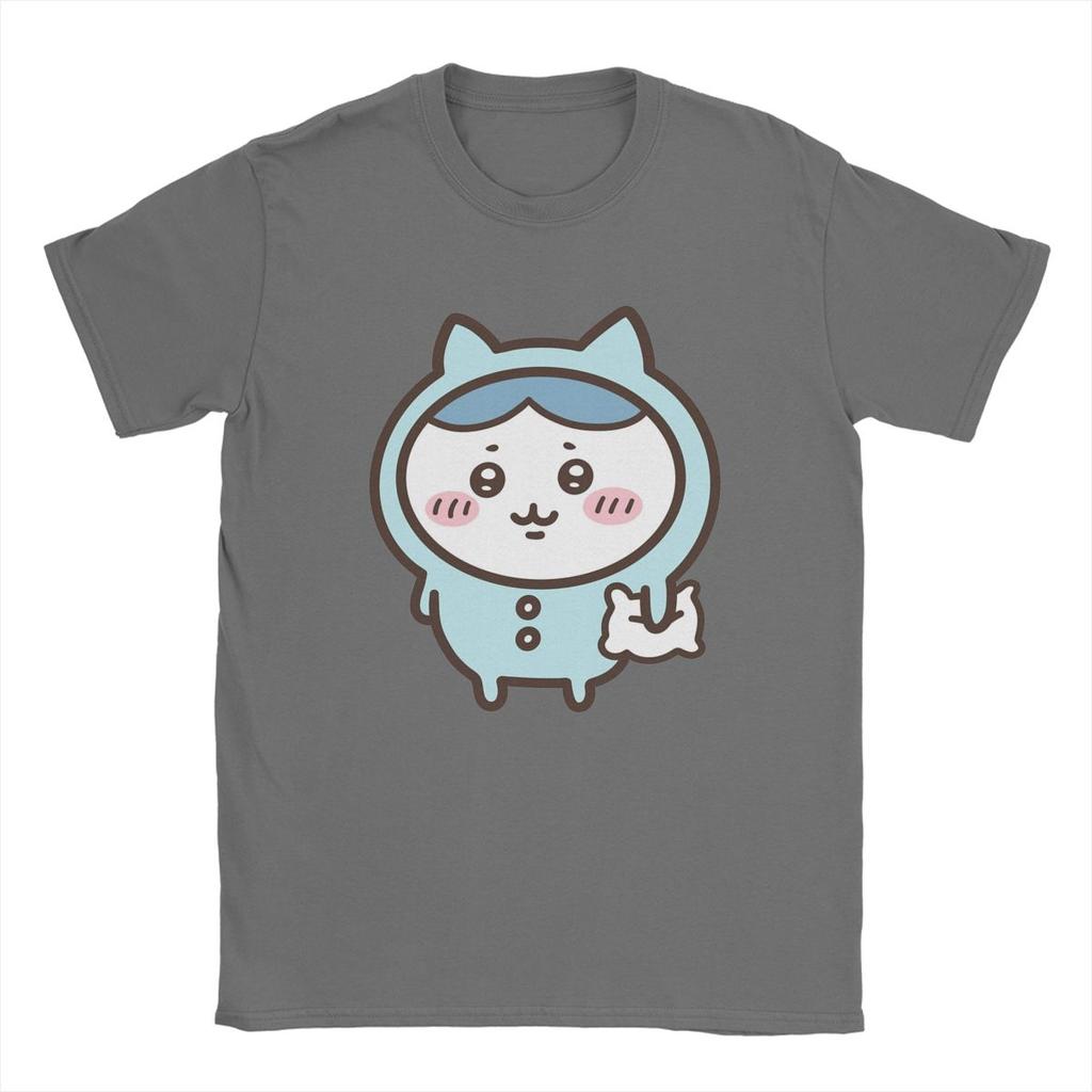 Men T-Shirt Hachiware In Blue Pajamas Chiikawa Humorous Pure Cotton Tee Shirt Short Sleeve T Shirt Crewneck Tops Birthday Gift