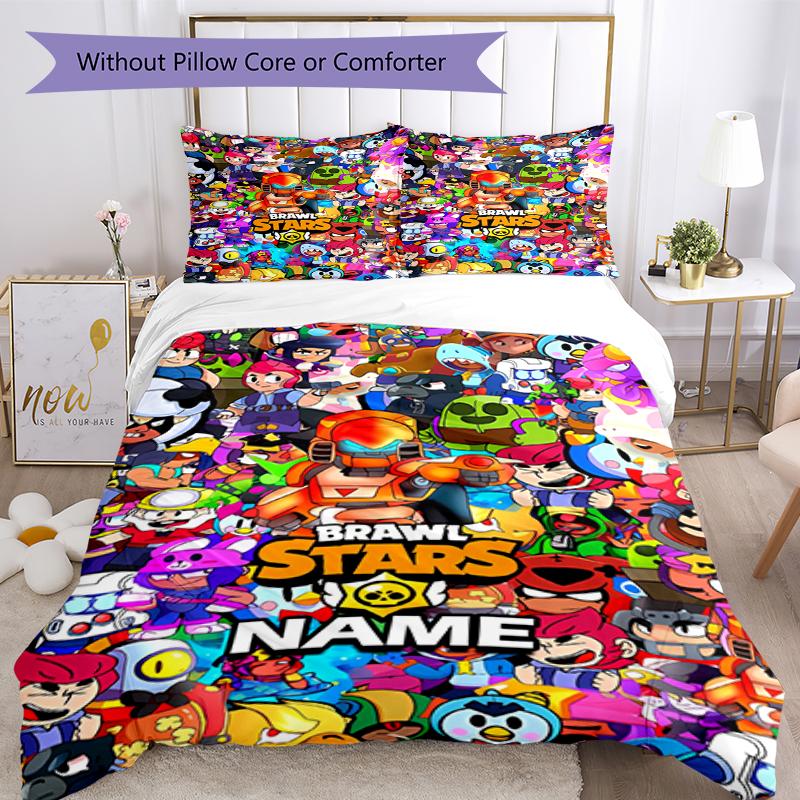 3pcs Custom Name Brawl Stars Bedding Set Duvet Cover Closure Includes 1 Duvet Cover & 2 Pillowcases, Soft and Comfortable for All Seasons.