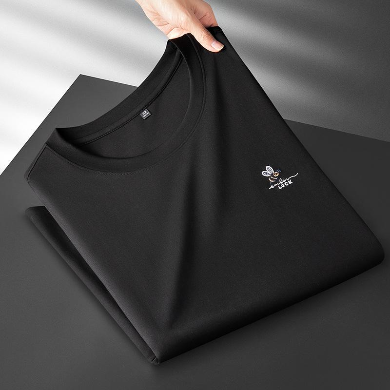 

Men s Summer Slim Fit Bee Embroidered Soft Modal Cotton T-Shirt L чёрный