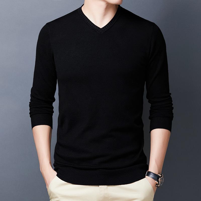 Autumn And Winter Men'S Sweater Thin Thread Coat Bottoming Knitted Sweater Solid Color V-Neck Sweater Men'S Spring And Autumn Autumn