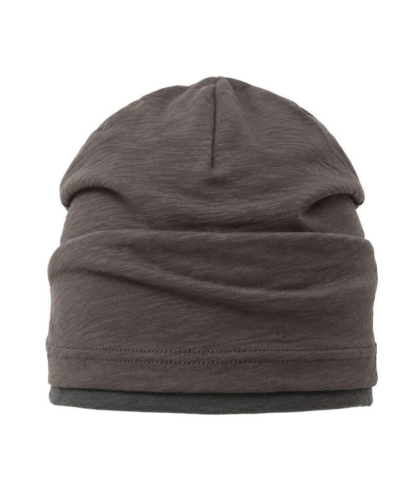 Eondeokeonteulol Cool Two-Tone Color Block Cotton Long Loose Fit Hat Beanie / Layered Slub / Khaki