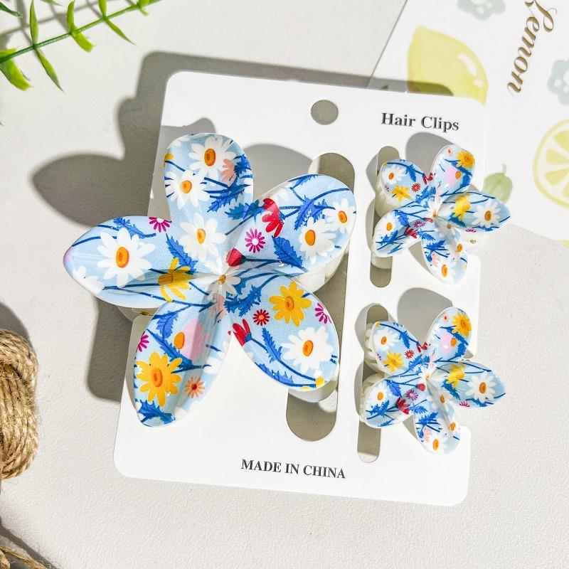 Printed Flower Clip Set High-end Seaside Vacation Flower Hair Clip Shark Clip Hair Accessory