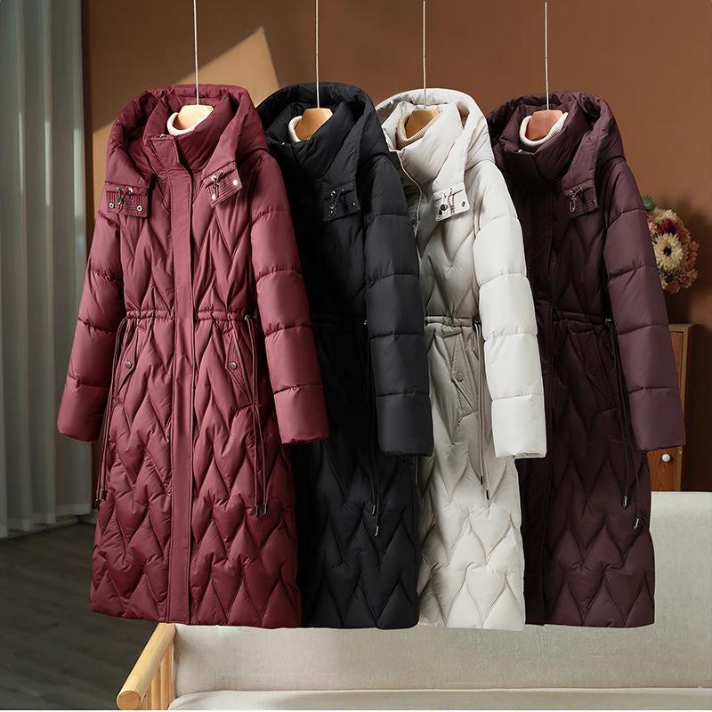 Winter Waist Hooded Loose Down Cotton-padded Clothes Rhombus Long Knee-padded Clothes Women's Cotton-padded Jackets Warm Jackets