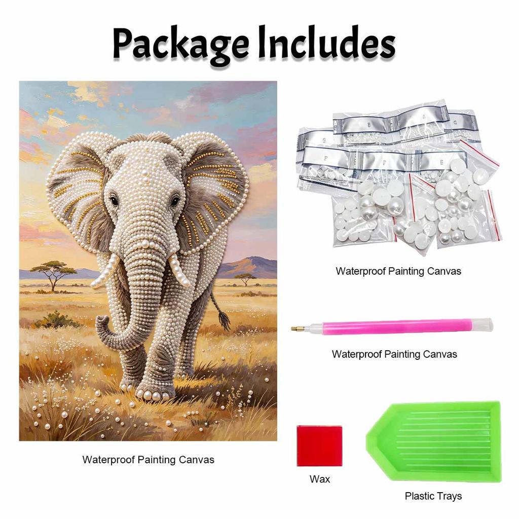 5D Round Pearl Painting Kit Majestic Elephant Pattern DIY Handmade Rhinestone Art Home Interior Decor Gift
