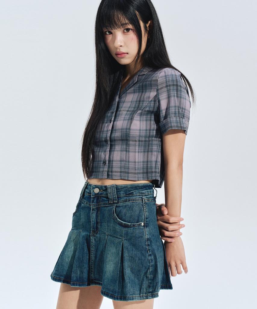 Zero Planet Nikita Denim Pleated Skirt Pants [Deep Denim]