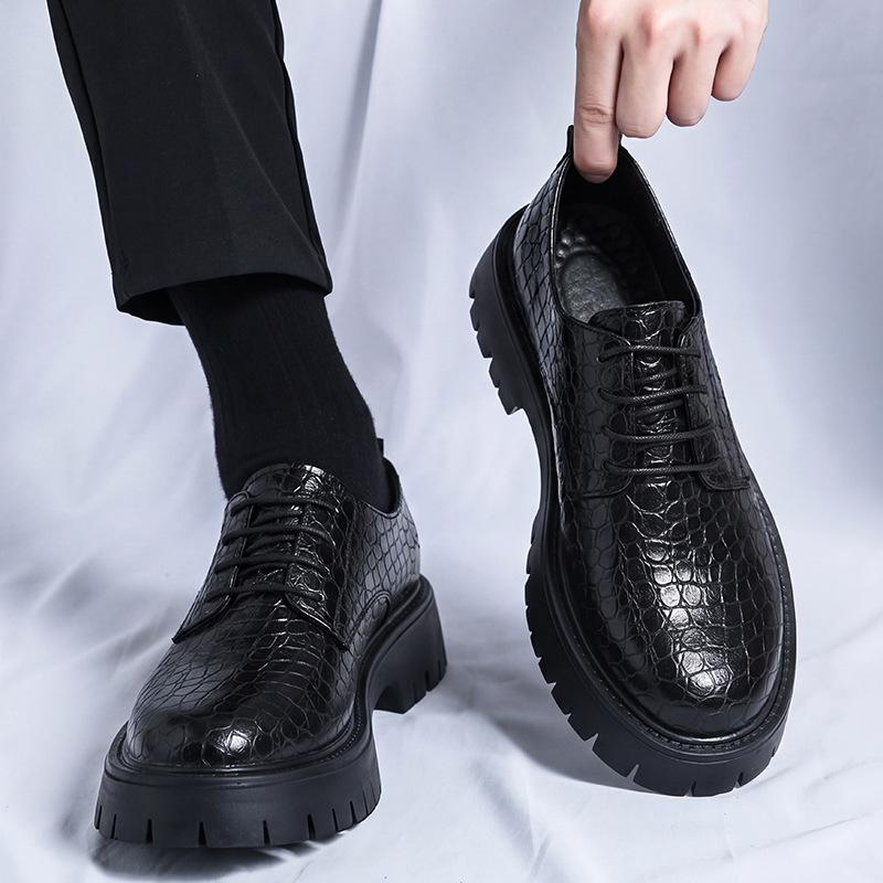 Low-top Thick-soled Heightening Big-headed Leather Shoes Men's Size 38-46, Spring and Autumn New Men's Time