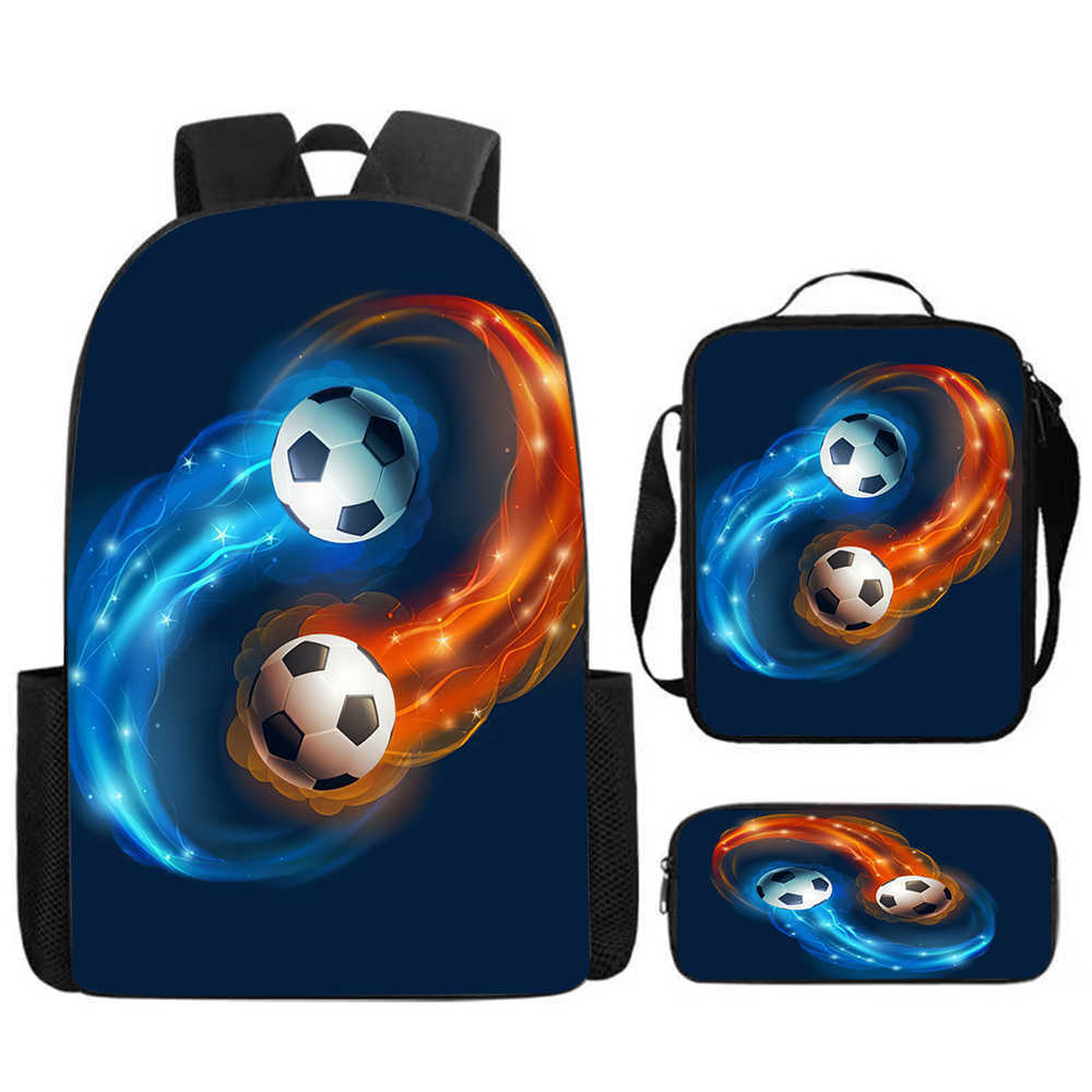 3Pcs/Set Cartoon Casual Fashion Soccer School Bags for Boy Girls Flat Surface Football Pattern Book Bags Sets Backpacks Children's Birthday Gift