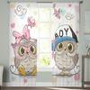 Cute Owls On Heart Background Chiffon Sheer Curtains For Living Room Bedroom Decoration Window Tulle Curtains Drapes