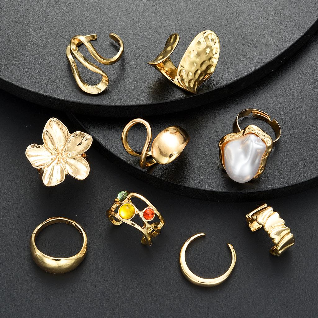 IF ME 9 Piece Irregular Flower Ring Set Fashion Jewelry Women Trendy Shiny Party Accessory Daily Wear Decorative Gift Idea