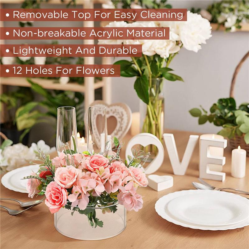 ABGE-6 Pcs Acrylic Floral Centerpiece For Dining Table Decorations Wedding Round Flower Vase 12 Holes Centerpiece Vases