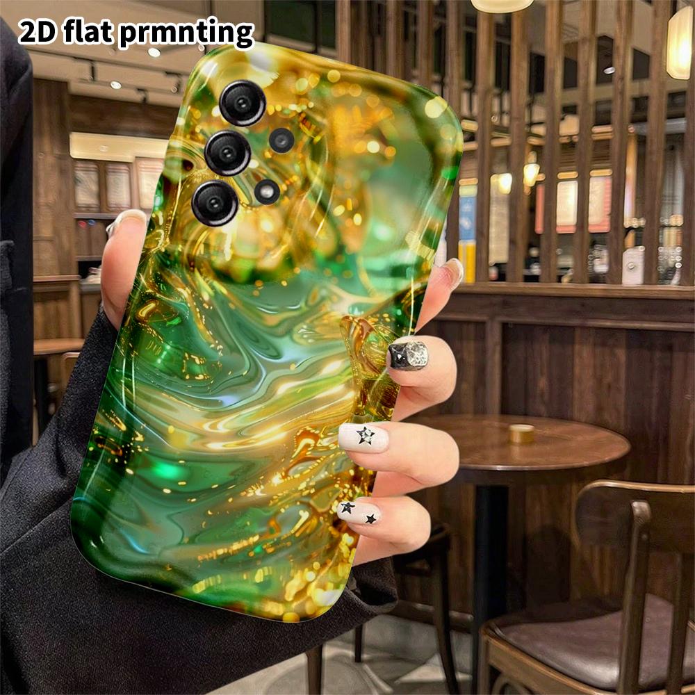 Phone Case: 2D Flat Samsung Galaxy A34 A35 S20 S22 S21 FE Plus Ultra Protective Case, Green-gold Fluid, Christmas and Halloween Gift