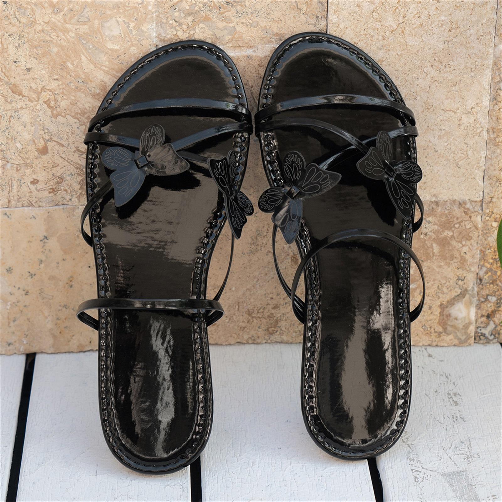 

Women s Fashion Plus-Size Casual Butterfly-Cross Strap Sandals 35 чёрный