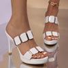 Lato Eleganckie Damskie Super Wysokie Obcasy Sandały Buty Moda Panie Cienkie Obcasy Platforma Peep Toe Wsuwane Muły Kapcie na Obcasie
