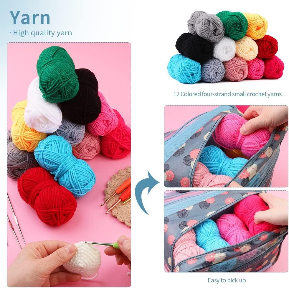 Crochet Kit for Beginners 130 Pcs Crochet Starters Kit Including Crochet Yarn HooksCrochet Accessories In Hangable Storage Bag