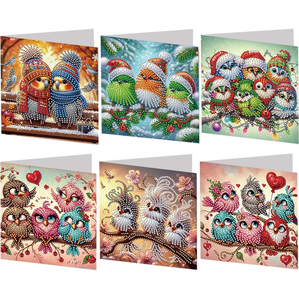6pcs DIY Rhinestone Diamond Art Mosaic Postcards Xmas Theme Diamond Art Greeting Cards for Holiday Blessings Christmas Gift