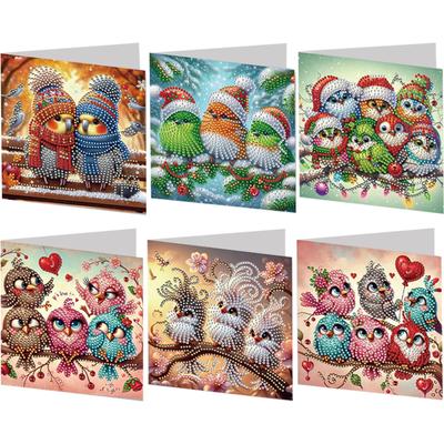 6pcs DIY Rhinestone Diamond Art Mosaic Postcards Xmas Theme Diamond Art Greeting Cards for Holiday Blessings Christmas Gift